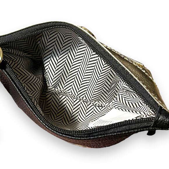 Steve Madden Double Zip Wristlet Clutch Tan Black Yellow - Picture 7 of 7